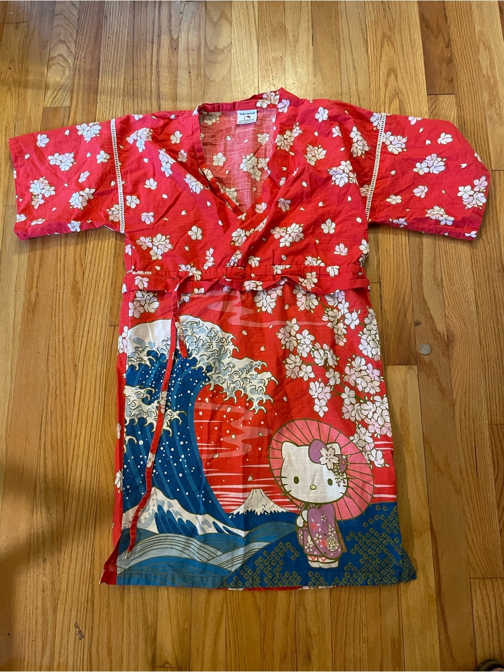 Tutu Anna Sanrio Hello Kitty Red Floral kimono dress White Blossoms Japan m/l